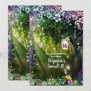 Fantasie Wald Verzauberter Wald Blumen Sweet 16 Einladung