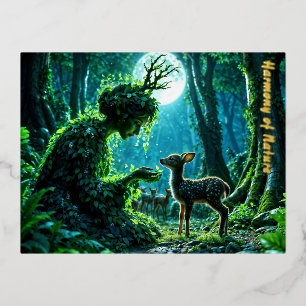Fantasie-Waldgöttin und sanfte Hirschkunst Folien Feiertagspostkarte