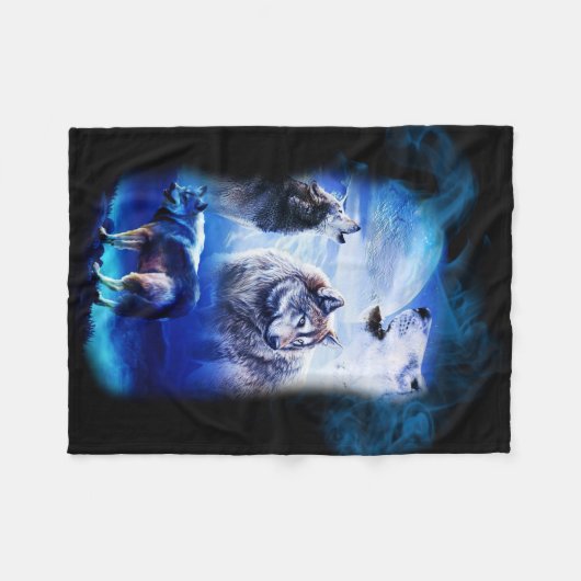 Fantasie-Wolf-Mond-Berg Fleecedecke (Vorderseite (Horizontal))