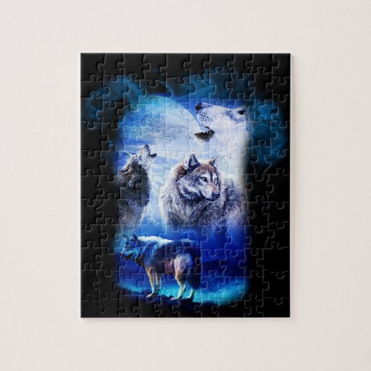 Fantasie-Wolf-Mond-Berg Puzzle (Vertikal)