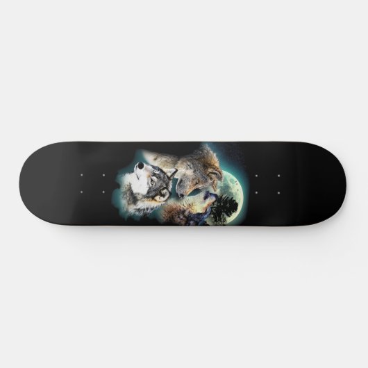 Fantasie-Wolf-Mond-Berg Skateboard (Horizontal)