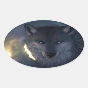 Fantasie-Wolf Ovaler Aufkleber