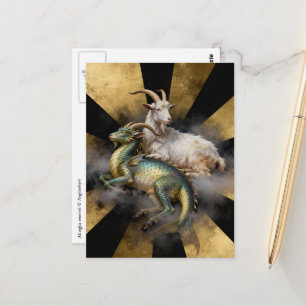 Fantasie Ziege und Drache Postkarte
