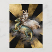 Fantasie Ziege und Drache Postkarte (Vorderseite)