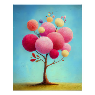 Fantasiebaum mit bunten runden Baumkronen - Comic Poster