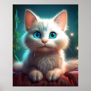 Fantasiebild einer jungen Albinokatze Poster