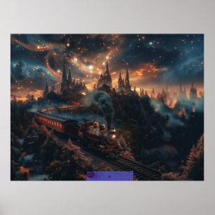 Fantasiebild eines Dampfzuges in einem Fantasielan Poster