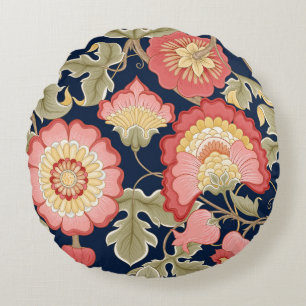 Fantasieblumen im retro, vintage, jakobinischen St Rundes Kissen
