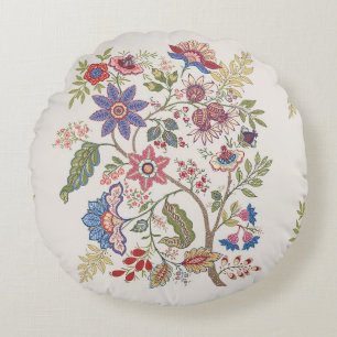 Fantasieblumen im retro, vintage, jakobinischen St Rundes Kissen