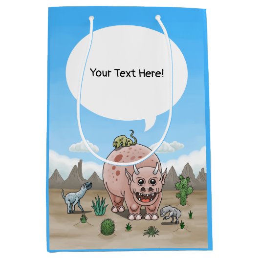 Fantasiedinosaurier in der Wüste Mittlere Geschenktüte (Vorderseite)