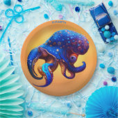 Fantasiefarbener Oktopus in Blau. Pappteller (Party)