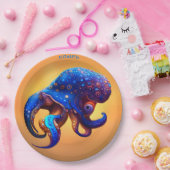Fantasiefarbener Oktopus in Blau. Pappteller (Party)