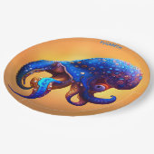 Fantasiefarbener Oktopus in Blau. Pappteller (Schrägansicht)