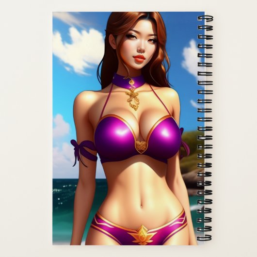 Fantasiefrau im lila Bikini-Notebook Notizblock (Rückseite)