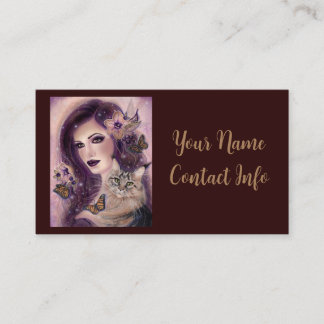 Fantasiefrauen mit Katze von Renee Lavoie Telefonnummerkarte