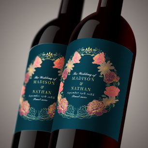 Fantasiehafte verzauberte lila und rosa Blumenhoch Weinetikett