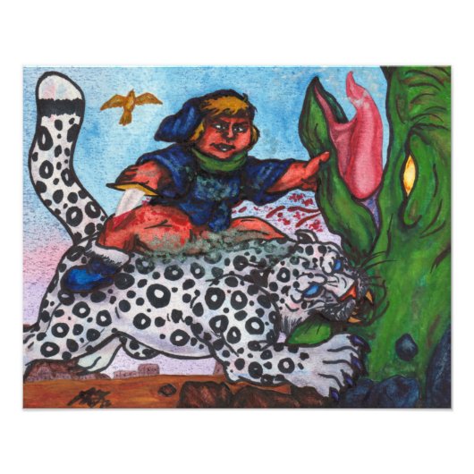 Fantasiejunge, der mit dem Drachen und Adler der K Fotodruck (Vorne)