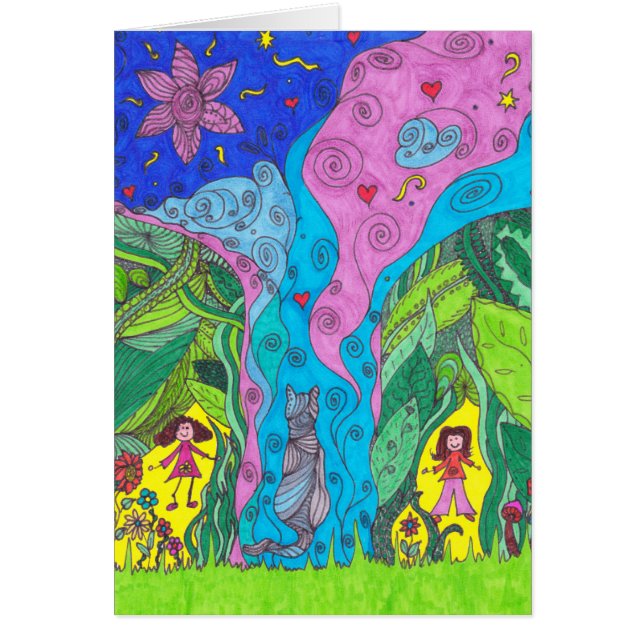 Fantasiekarte - Katze und Leute (Vorne)