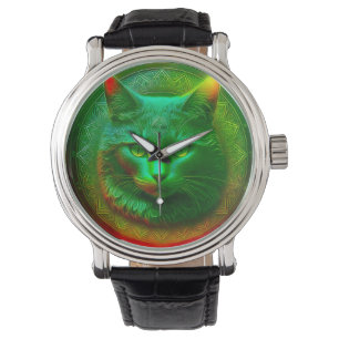 Fantasiekatze vor dem Wappen Armbanduhr