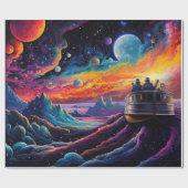 Fantasielandschaft mit Schiff und Planeten Geschenkpapier (Flach)