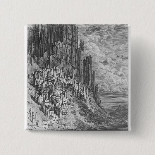 Fantasielandschaft mit Stadt und Schloss Button (Vorderseite)