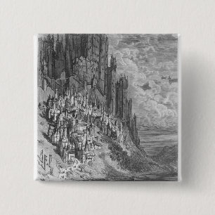 Fantasielandschaft mit Stadt und Schloss Button