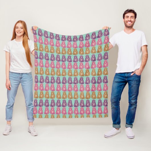 Fantasiereiche Pixel-Style-farbige Affen Fleecedecke (Beispiel)