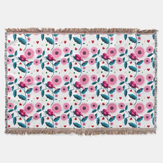 Fantasiereiche rosa Vogel-Blumen-Botanik-Design-Wu Decke (Vorderseite)