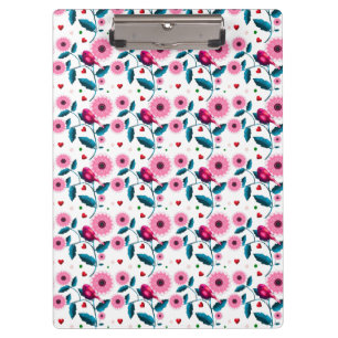 Fantasiereiche rosa Vogel-Blumen-Botanik-Design-Wu Klemmbrett
