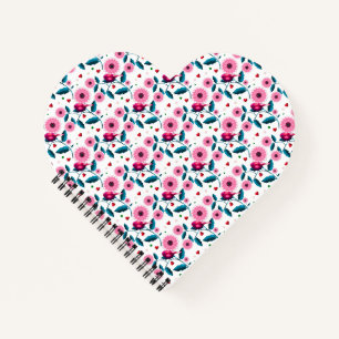 Fantasiereiche rosa Vogel-Blumen-Botanik-Design-Wu Notizblock