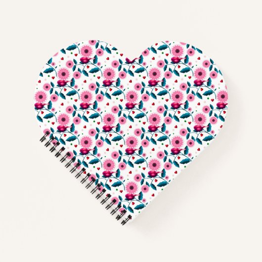 Fantasiereiche rosa Vogel-Blumen-Botanik-Design-Wu Notizblock (Vorderseite)
