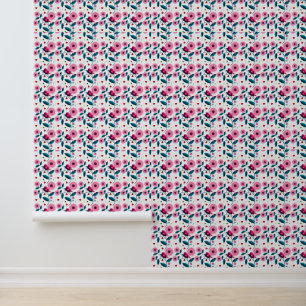 Fantasiereiche rosa Vogel-Blumen-Botanik-Design-Wu Tapete