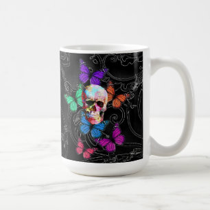 Fantasieschädel und farbige Schmetterlinge Kaffeetasse