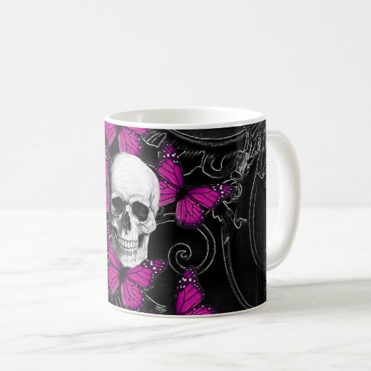 Fantasieschädel- und -Pinkschmetterlinge Kaffeetasse (VorderseiteRechts)