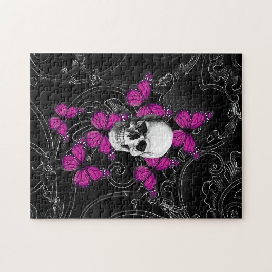 Fantasieschädel- und -Pinkschmetterlinge Puzzle (Horizontal)