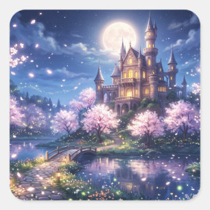 Fantasiestadt und Schloss Quadratischer Aufkleber