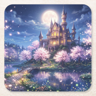 Fantasiestadt und Schloss Rechteckiger Pappuntersetzer