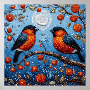 🐦 Fantasievögel Mond Farbige Naturdekoration 🐦 Poster
