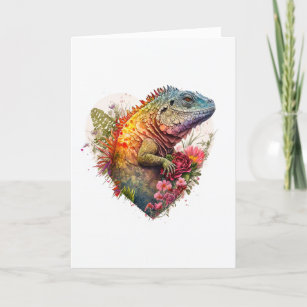 Fantasievoll Iguana mit Blume Valentinstag Feiertagskarte