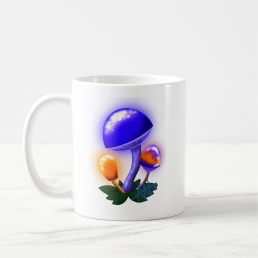 Fantasievoll weiß tapperling Orange & Blue Pilz Kaffeetasse (Links)