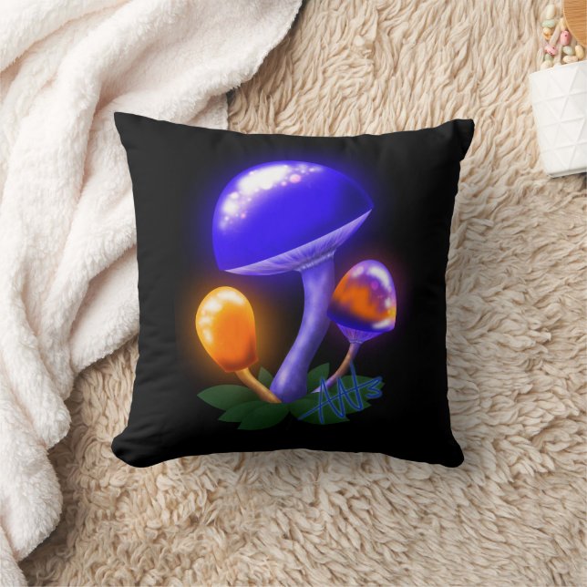 Fantasievoll weiß tapperling Orange & Blue Pilz Kissen (Decke)