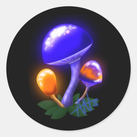 Fantasievoll weiß tapperling Orange & Blue Pilz Runder Aufkleber (Vorderseite)