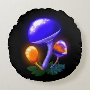 Fantasievoll weiß tapperling Orange & Blue Pilz Rundes Kissen