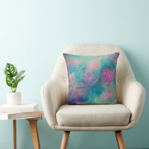 Fantasievolle Abstrakte Blume in Rosa und Aqua Wav Kissen