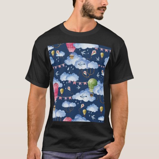 Fantasievolle Ballons: Wasserfarben-Wolkenmuster T-Shirt (Vorderseite)