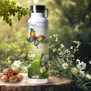 Fantasievolle blaue orangefarbene Schmetterlinge a Trinkflasche