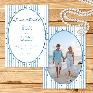 Fantasievolle blaue ovale Wasserfarben-Streifen-Fo Save The Date
