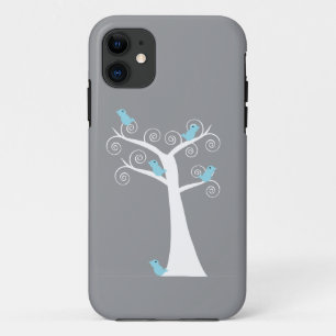 Fantasievolle Blaue Vögel Grauer Wirbelbaum Case-Mate iPhone Hülle