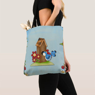 Fantasievolle Blaumeise und Vogelhaus Süßer Frühli Tasche