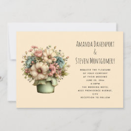 Fantasievolle Blumen in einem Pflanzkübel Hochzeit Einladung